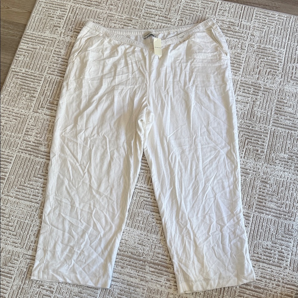 NWT Abercrombie and Fitch White Linen Blend Pull On Pants - Picture 2 of 7
